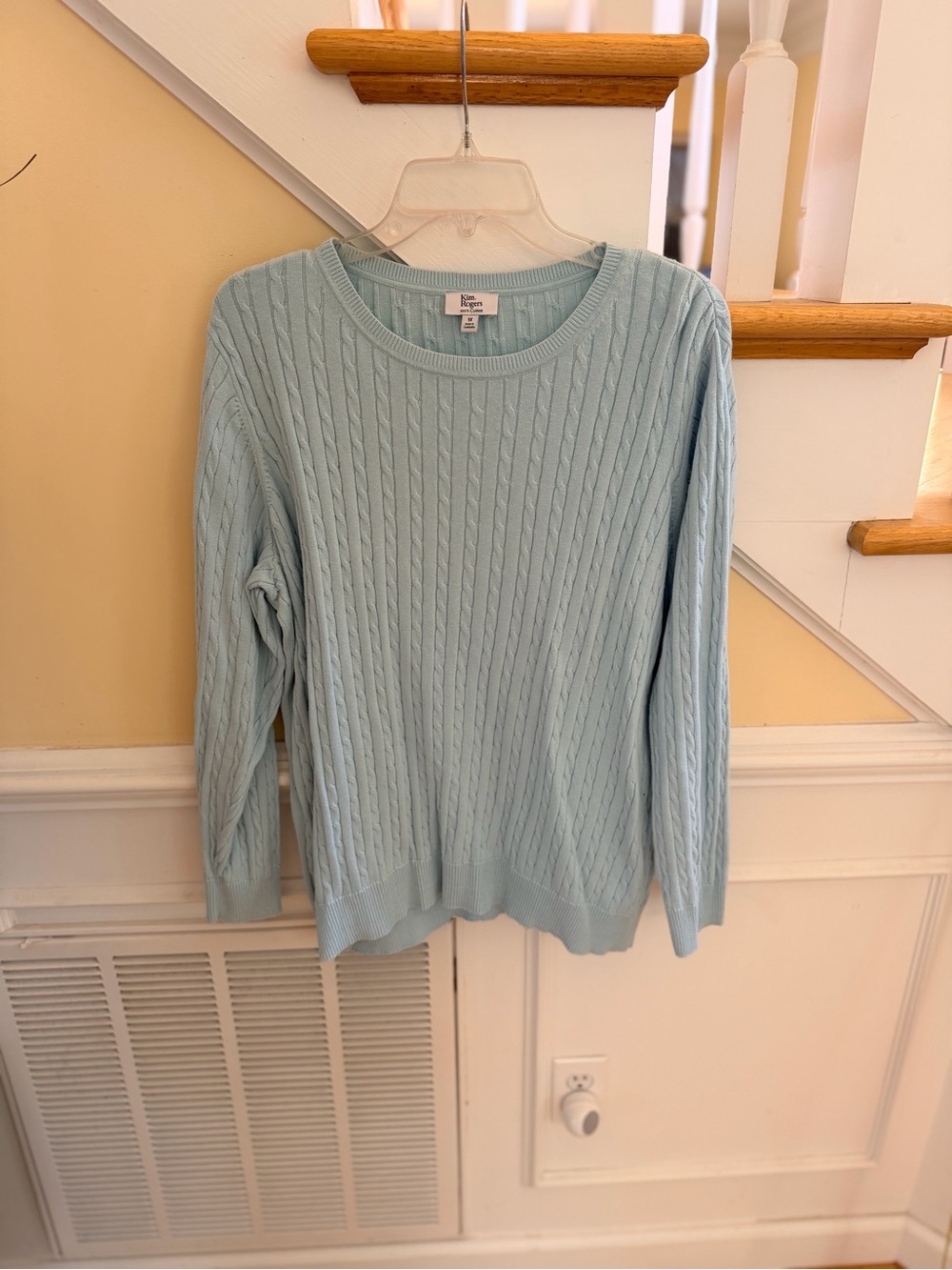 Women's Size 1X Kim Rogers Light Blue Cable Knit Pullover GUC